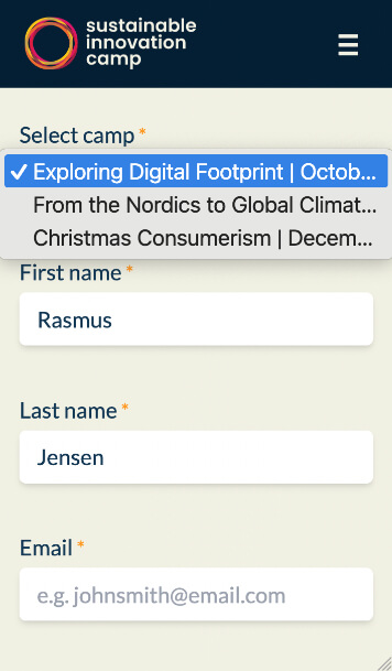 Sustainable Innovation Camp website preview
